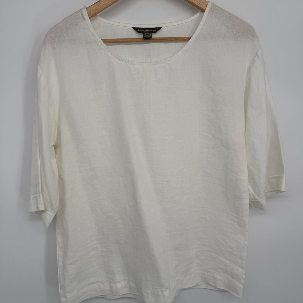 Tommy Bahama Top Women’s Small White Linen Coastal Grandma Beach Vacation Cruise